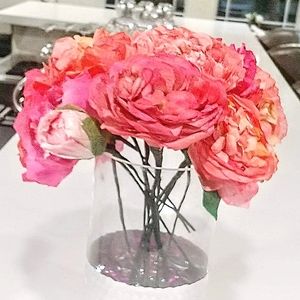Handmade paper peony blooms - 12 salmon/pink peony stems